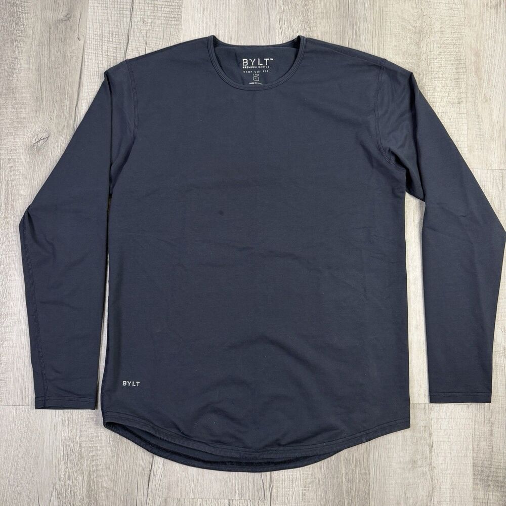 BYLT Drop Cut Lux L/S Shirt Mens Large Dark Grey Curved Hem Gym Minimalist T